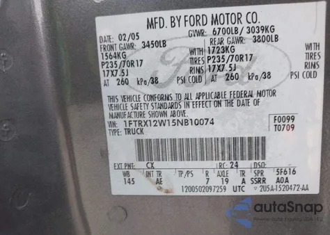 2005 Ford F-150 Stx/Xl/Xlt from USA, damaged, VIN 1FTRX12W15NB10074